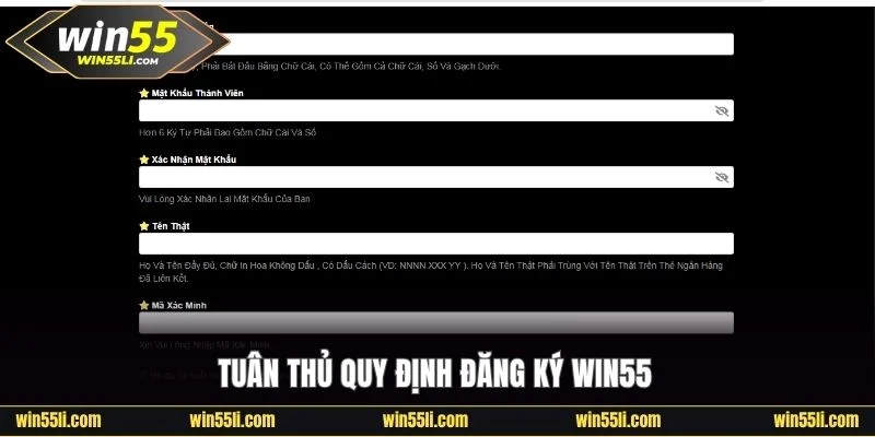 Điều khoản điều kiện đăng ký tạo hồ sơ mới tại Win55